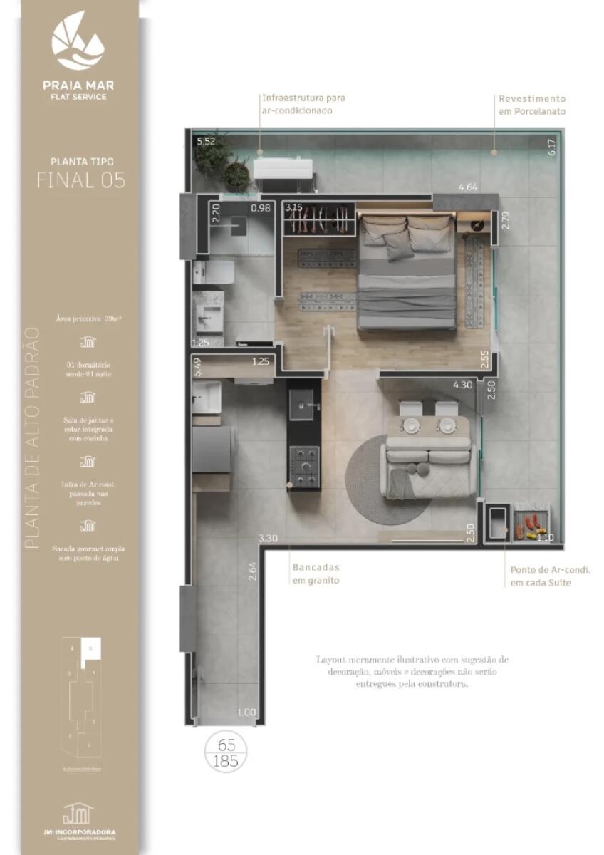 Apartamento com 1 quarto e 39 m² em Vila Caiçara, Praia Grande