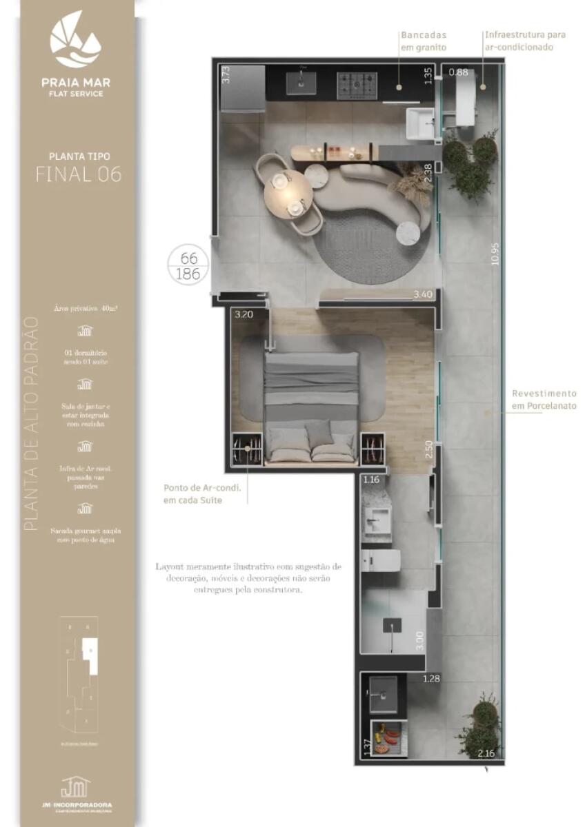 Apartamento com 1 quarto e 39 m² em Vila Caiçara, Praia Grande