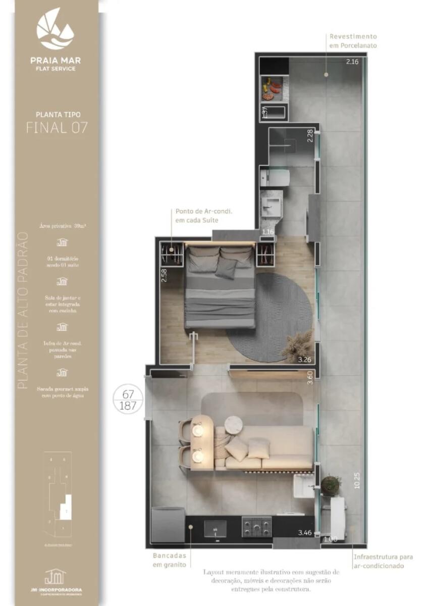Apartamento com 1 quarto e 39 m² em Vila Caiçara, Praia Grande