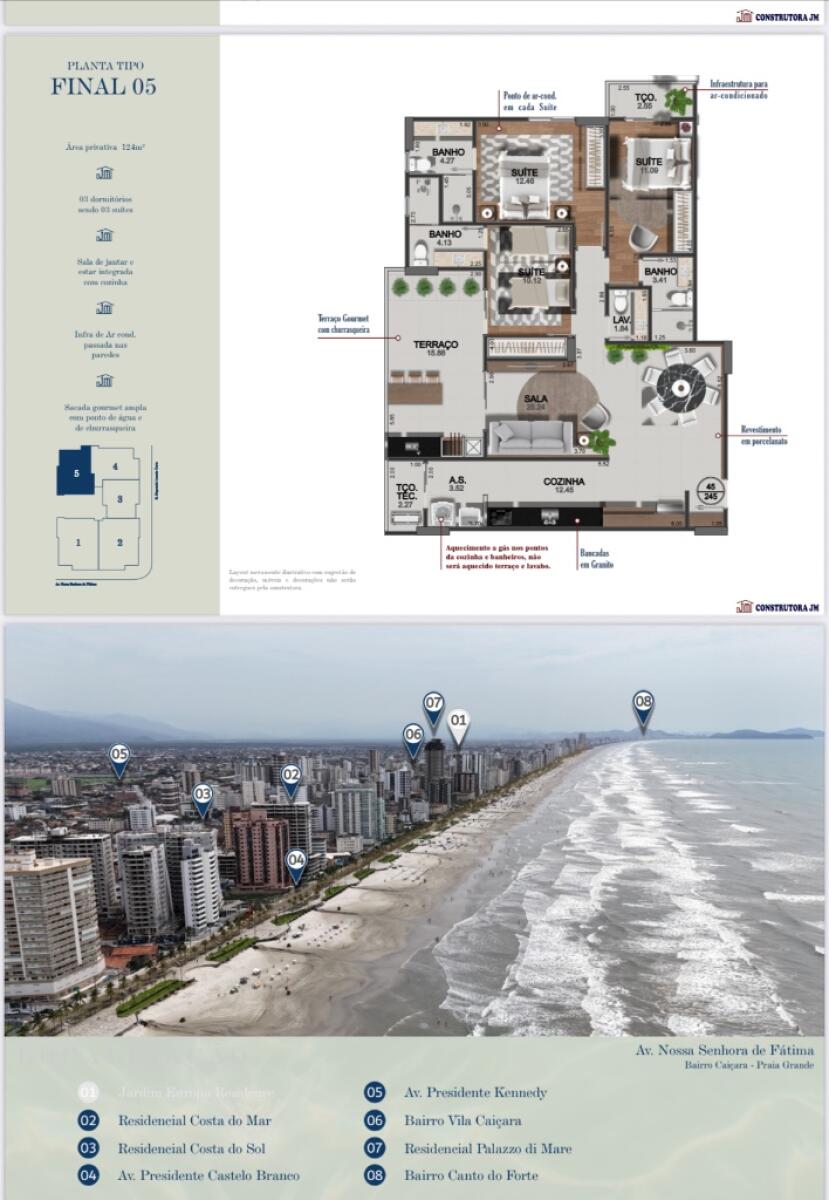 Apartamento com 2 quartos e 101 m² em Vila Caiçara, Praia Grande