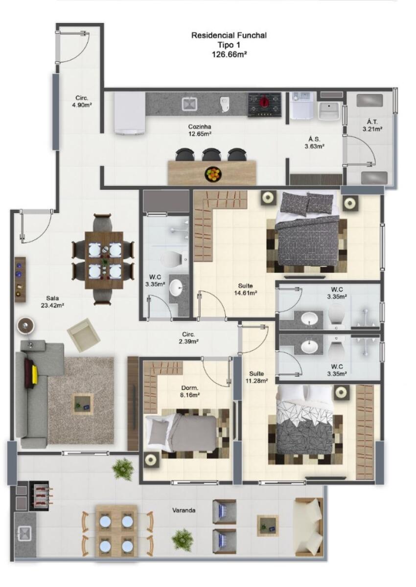 Apartamento com 3 quartos e 126 m² em Vila Guilhermina, Praia Grande