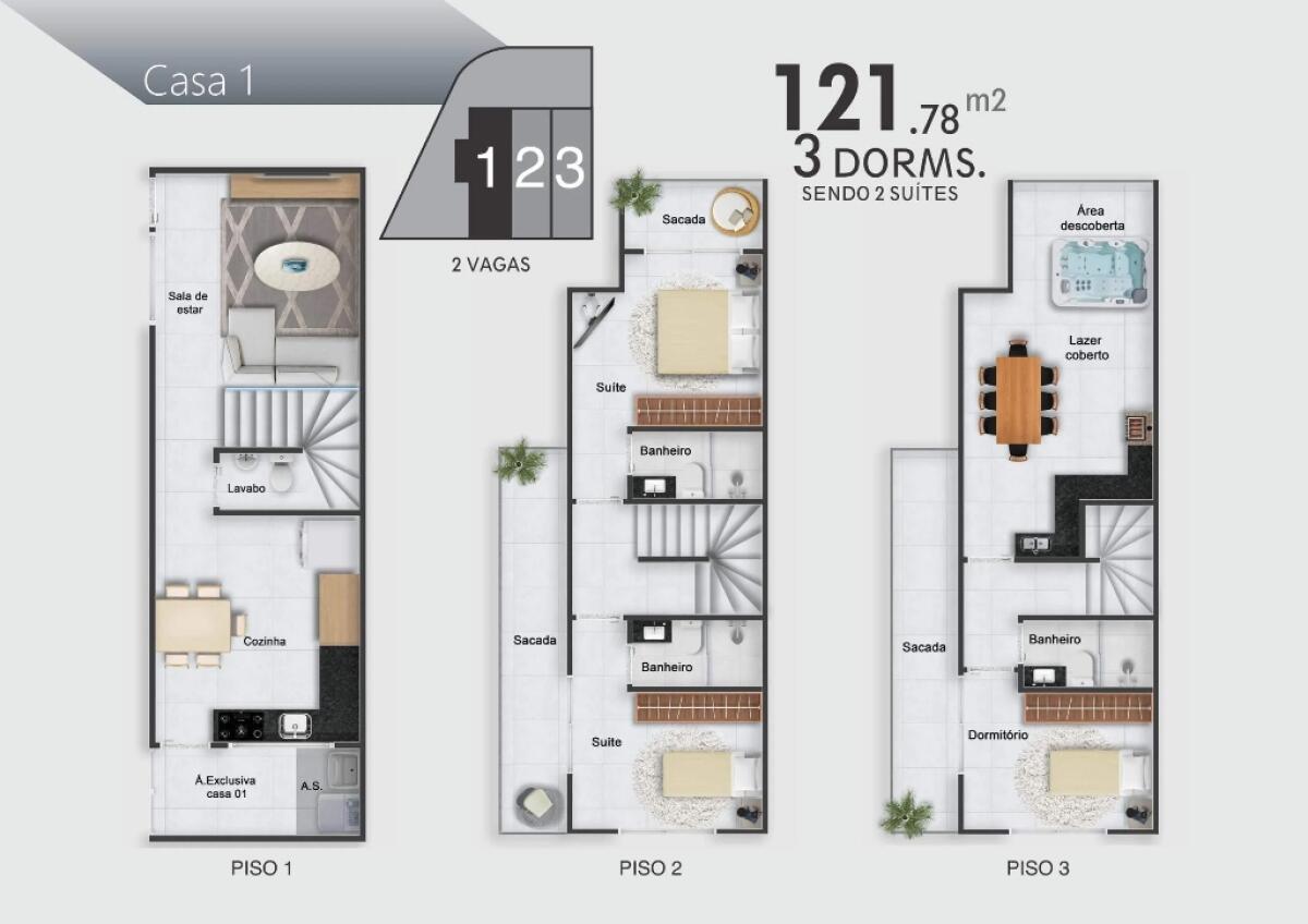 Casa com 3 quartos e 121 m² em Vila Caiçara, Praia Grande