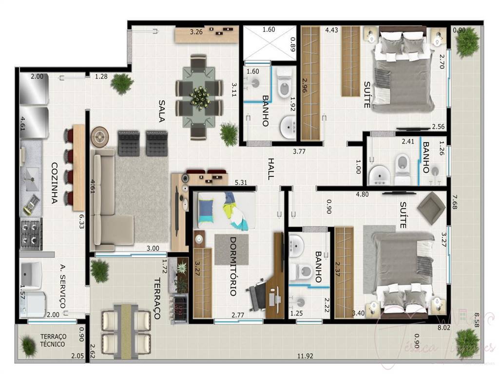 Apartamento com 3 quartos e 121 m² em Vila Tupi, Praia Grande